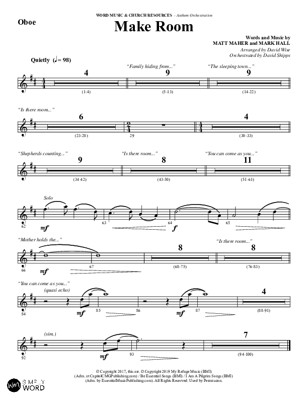 Make Room (Choral Anthem SATB) Oboe (Word Music Choral / Arr. David Wise / Orch. David Shipps)