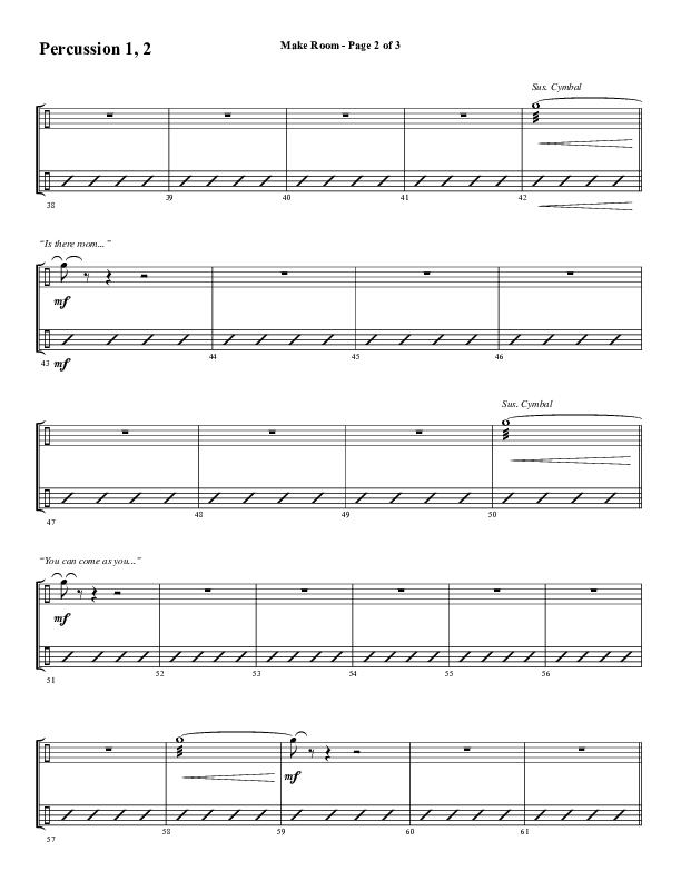 Make Room (Choral Anthem SATB) Percussion 1/2 (Word Music Choral / Arr. David Wise / Orch. David Shipps)