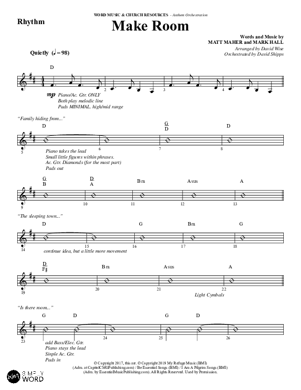 Make Room (Choral Anthem SATB) Rhythm Chart (Word Music Choral / Arr. David Wise / Orch. David Shipps)