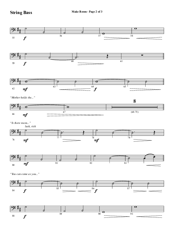 Make Room (Choral Anthem SATB) String Bass (Word Music Choral / Arr. David Wise / Orch. David Shipps)