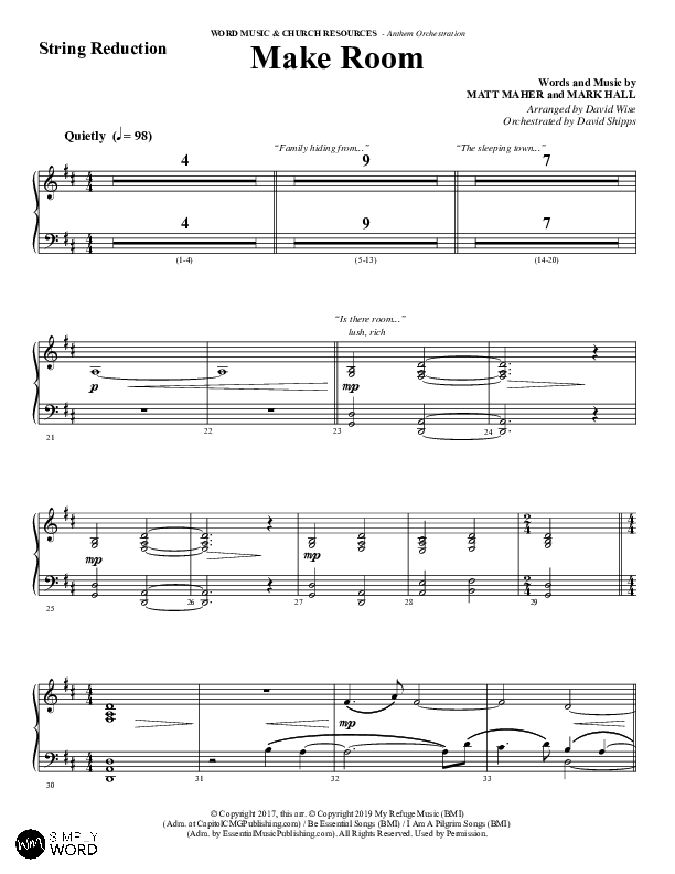 Make Room (Choral Anthem SATB) String Reduction (Word Music Choral / Arr. David Wise / Orch. David Shipps)