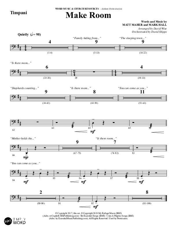 Make Room (Choral Anthem SATB) Timpani (Word Music Choral / Arr. David Wise / Orch. David Shipps)