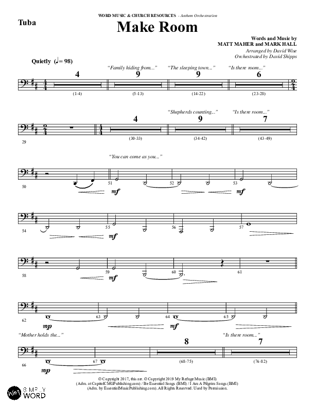 Make Room (Choral Anthem SATB) Tuba (Word Music Choral / Arr. David Wise / Orch. David Shipps)