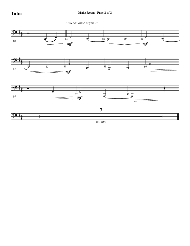 Make Room (Choral Anthem SATB) Tuba (Word Music Choral / Arr. David Wise / Orch. David Shipps)