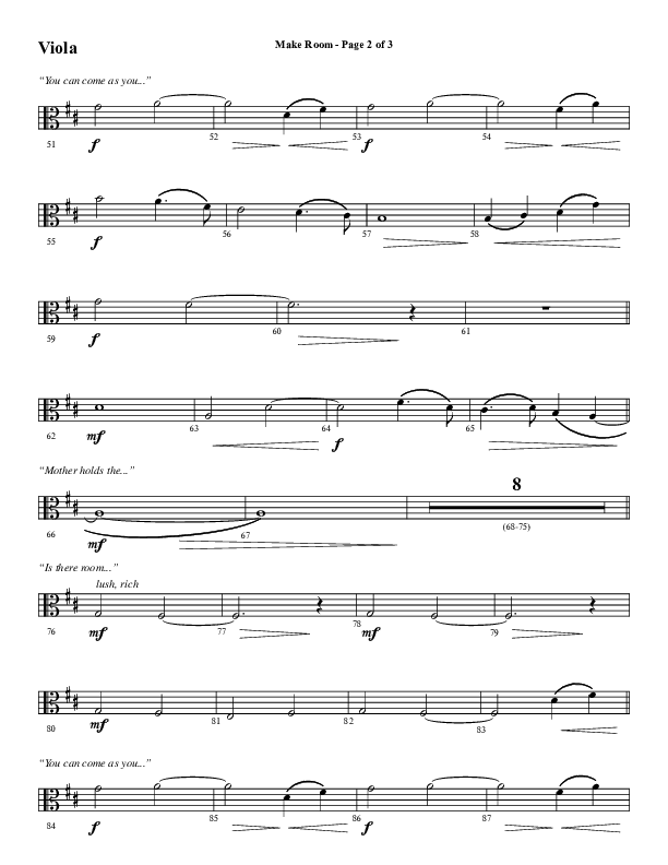 Make Room (Choral Anthem SATB) Viola (Word Music Choral / Arr. David Wise / Orch. David Shipps)