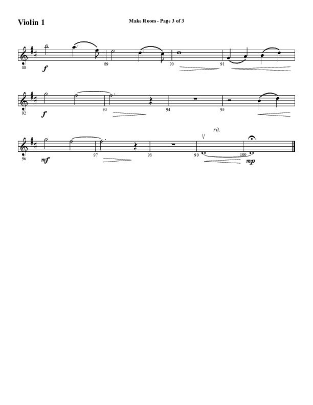 Make Room (Choral Anthem SATB) Violin 1 (Word Music Choral / Arr. David Wise / Orch. David Shipps)