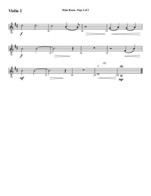 Make Room (Choral Anthem SATB) Violin 2 (Word Music Choral / Arr. David Wise / Orch. David Shipps)