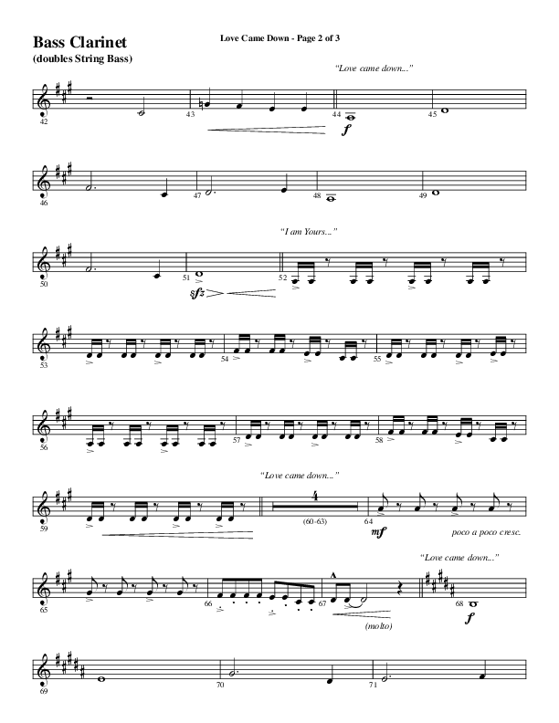 Love Came Down (Choral Anthem SATB) Bass Clarinet (Word Music Choral / Arr. David Wise / Orch. David Shipps)