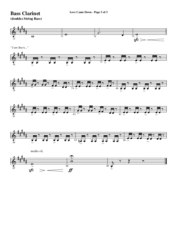 Love Came Down (Choral Anthem SATB) Bass Clarinet (Word Music Choral / Arr. David Wise / Orch. David Shipps)