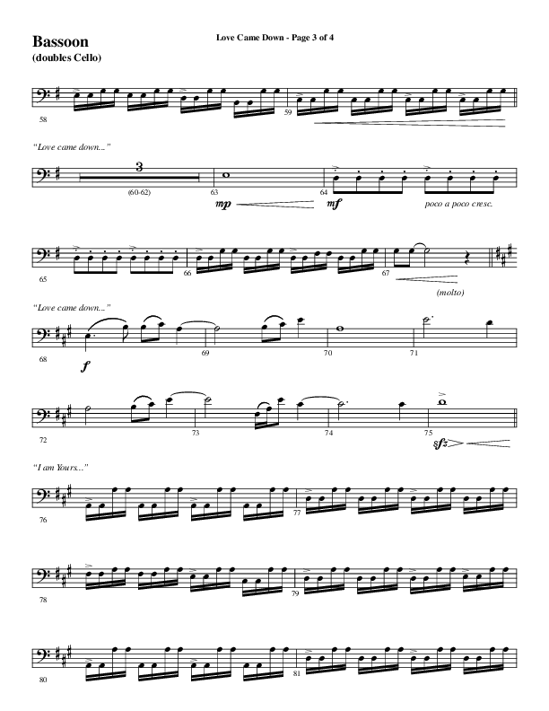 Love Came Down (Choral Anthem SATB) Bassoon (Word Music Choral / Arr. David Wise / Orch. David Shipps)