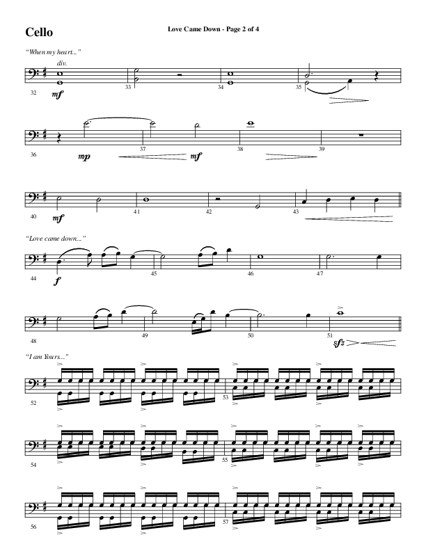 Love Came Down (Choral Anthem SATB) Cello (Word Music Choral / Arr. David Wise / Orch. David Shipps)