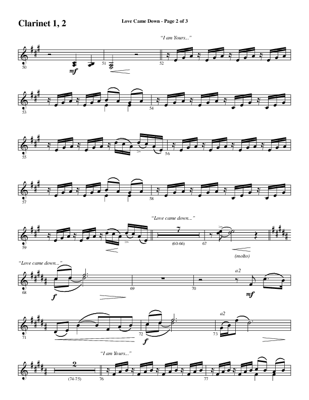 Love Came Down (Choral Anthem SATB) Clarinet 1/2 (Word Music Choral / Arr. David Wise / Orch. David Shipps)