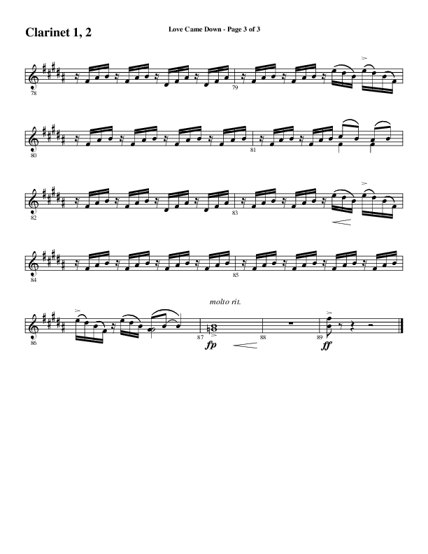 Love Came Down (Choral Anthem SATB) Clarinet 1/2 (Word Music Choral / Arr. David Wise / Orch. David Shipps)