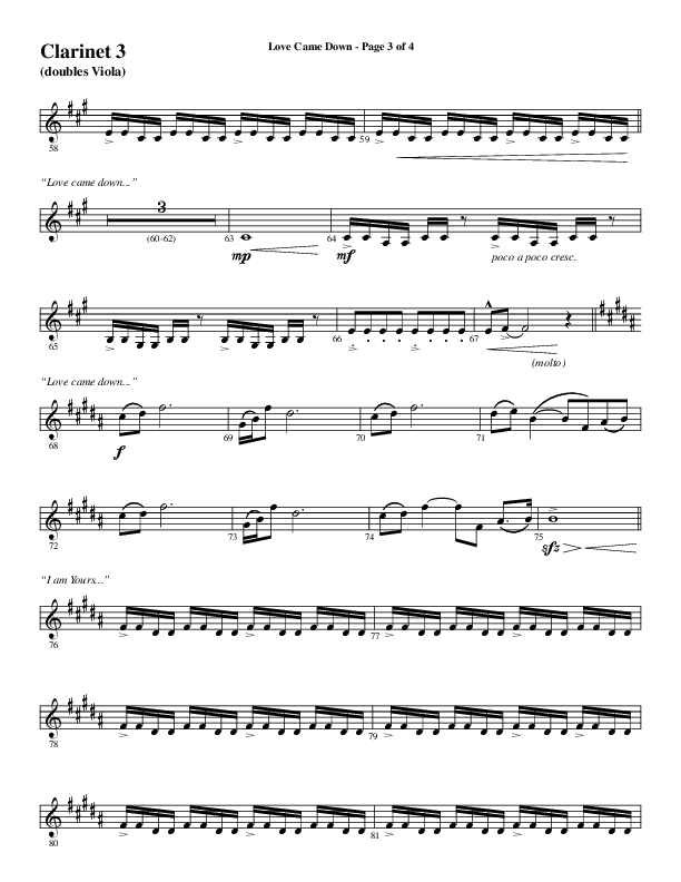 Love Came Down (Choral Anthem SATB) Clarinet 3 (Word Music Choral / Arr. David Wise / Orch. David Shipps)
