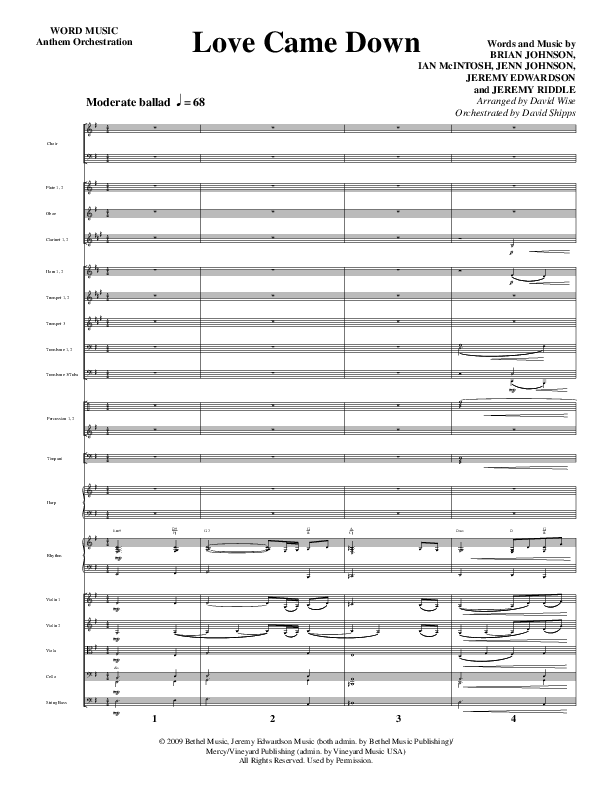 Love Came Down (Choral Anthem SATB) Conductor's Score (Word Music Choral / Arr. David Wise / Orch. David Shipps)
