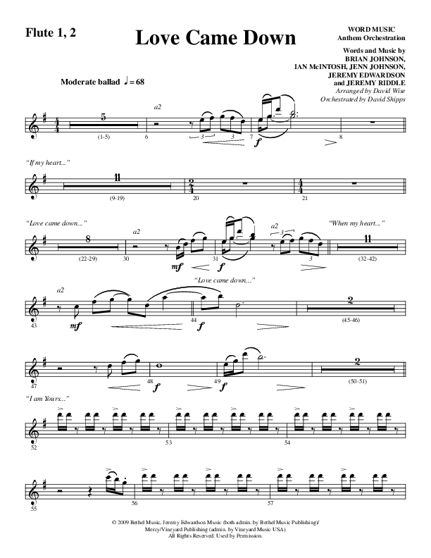 Love Came Down (Choral Anthem SATB) Flute 1/2 (Word Music Choral / Arr. David Wise / Orch. David Shipps)