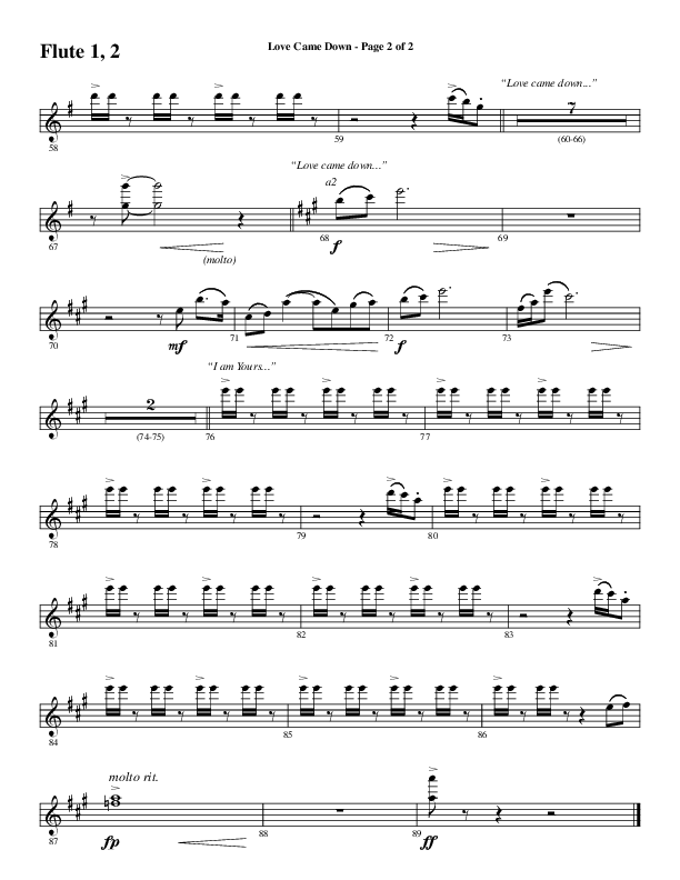 Love Came Down (Choral Anthem SATB) Flute 1/2 (Word Music Choral / Arr. David Wise / Orch. David Shipps)
