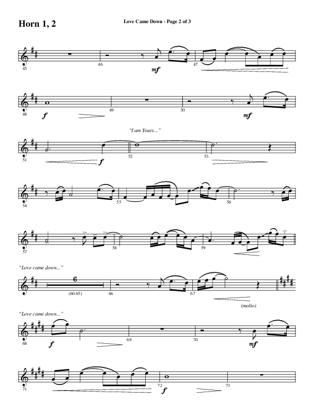Love Came Down (Choral Anthem SATB) French Horn 1/2 (Word Music Choral / Arr. David Wise / Orch. David Shipps)