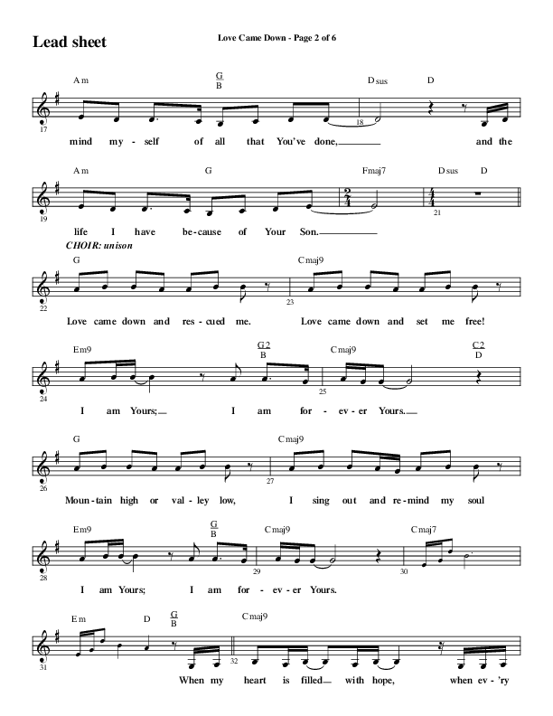 Love Came Down (Choral Anthem SATB) Lead Sheet (Melody) (Word Music Choral / Arr. David Wise / Orch. David Shipps)