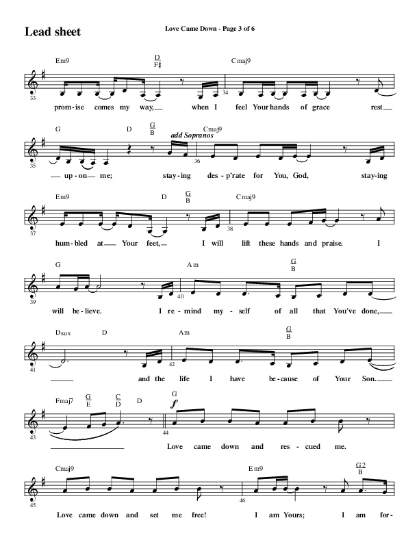 Love Came Down (Choral Anthem SATB) Lead Sheet (Melody) (Word Music Choral / Arr. David Wise / Orch. David Shipps)