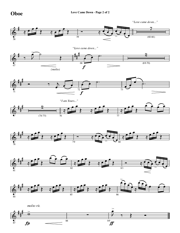 Love Came Down (Choral Anthem SATB) Oboe (Word Music Choral / Arr. David Wise / Orch. David Shipps)