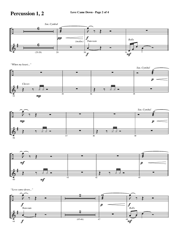 Love Came Down (Choral Anthem SATB) Percussion 1/2 (Word Music Choral / Arr. David Wise / Orch. David Shipps)