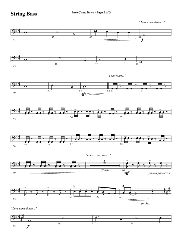 Love Came Down (Choral Anthem SATB) String Bass (Word Music Choral / Arr. David Wise / Orch. David Shipps)