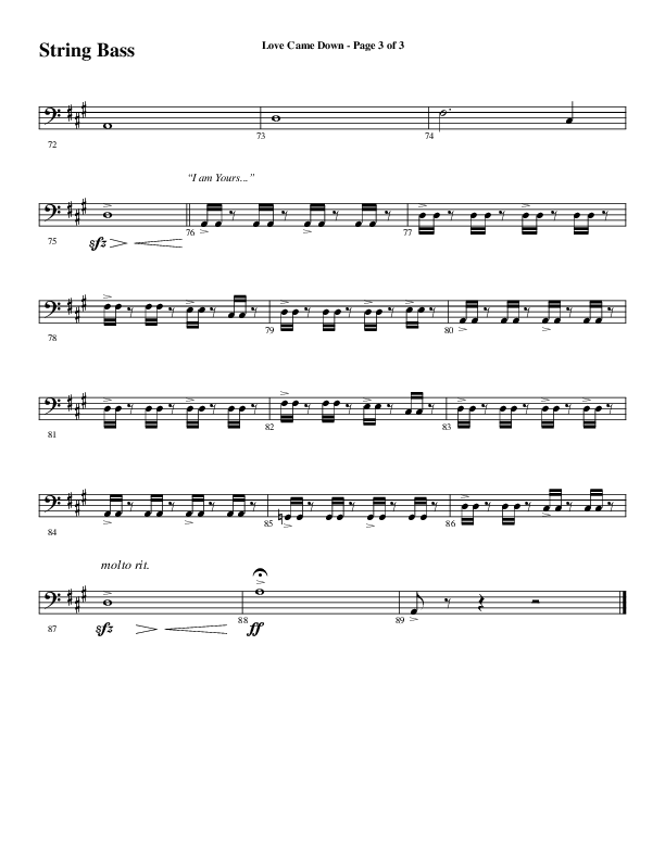 Love Came Down (Choral Anthem SATB) String Bass (Word Music Choral / Arr. David Wise / Orch. David Shipps)
