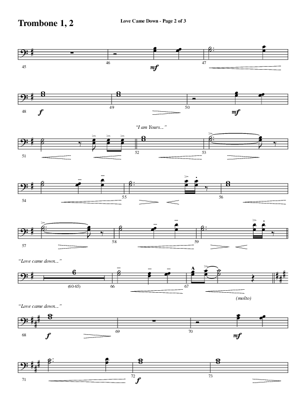 Love Came Down (Choral Anthem SATB) Trombone 1/2 (Word Music Choral / Arr. David Wise / Orch. David Shipps)