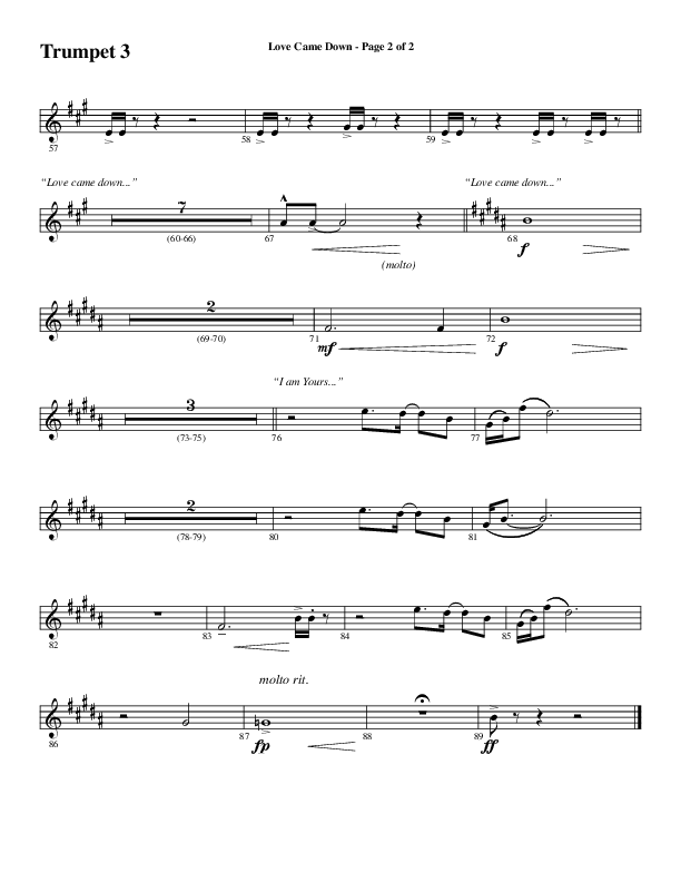 Love Came Down (Choral Anthem SATB) Trumpet 3 (Word Music Choral / Arr. David Wise / Orch. David Shipps)