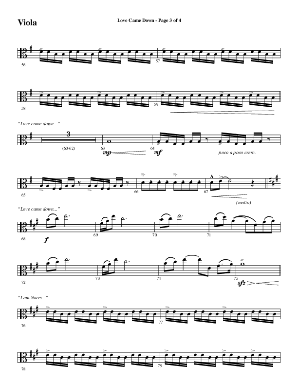 Love Came Down (Choral Anthem SATB) Viola (Word Music Choral / Arr. David Wise / Orch. David Shipps)