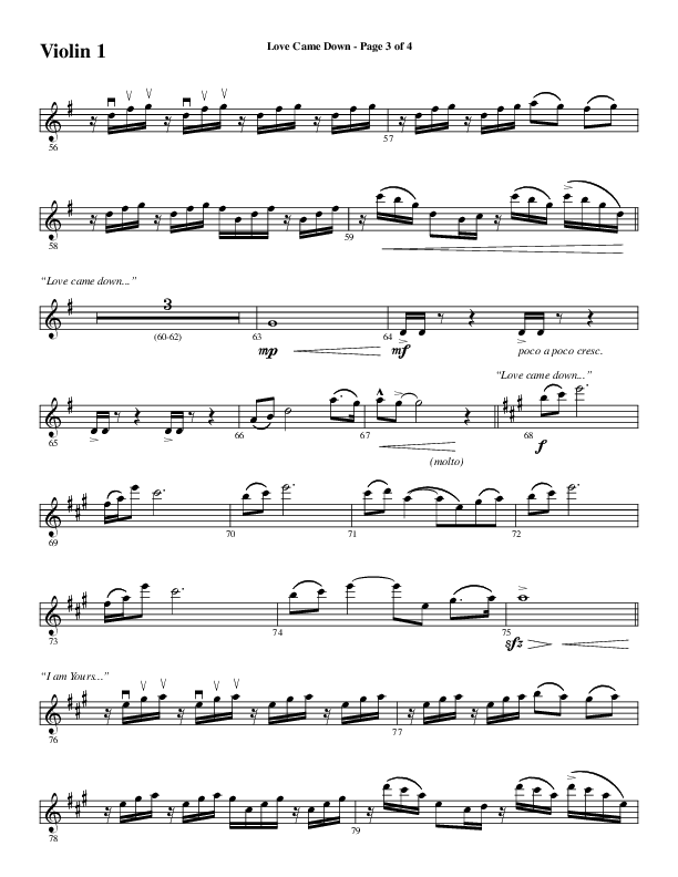 Love Came Down (Choral Anthem SATB) Violin 1 (Word Music Choral / Arr. David Wise / Orch. David Shipps)
