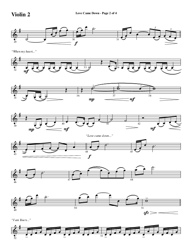 Love Came Down (Choral Anthem SATB) Violin 2 (Word Music Choral / Arr. David Wise / Orch. David Shipps)