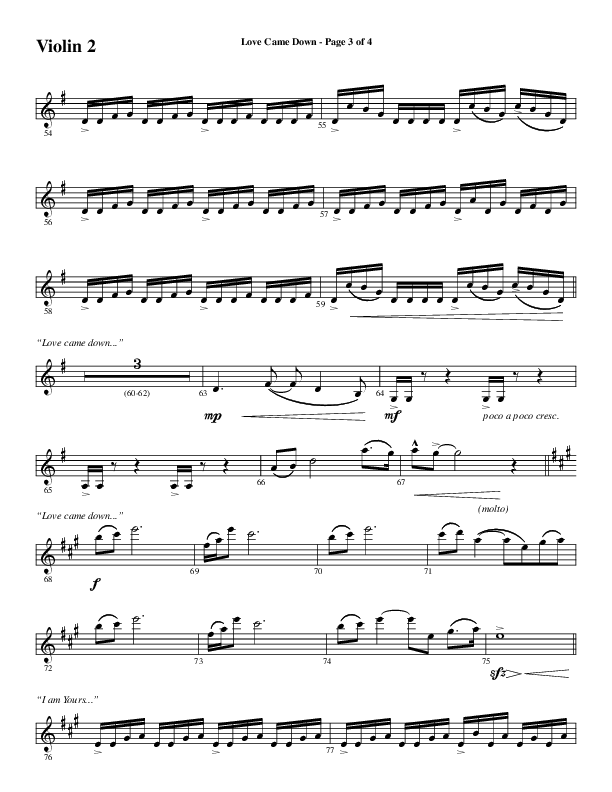 Love Came Down (Choral Anthem SATB) Violin 2 (Word Music Choral / Arr. David Wise / Orch. David Shipps)