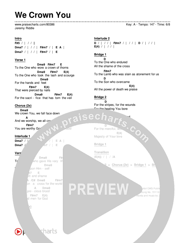 We Crown You Chords & Lyrics (Jeremy Riddle)