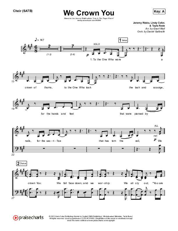 We Crown You Choir Sheet (SATB) (Jeremy Riddle)