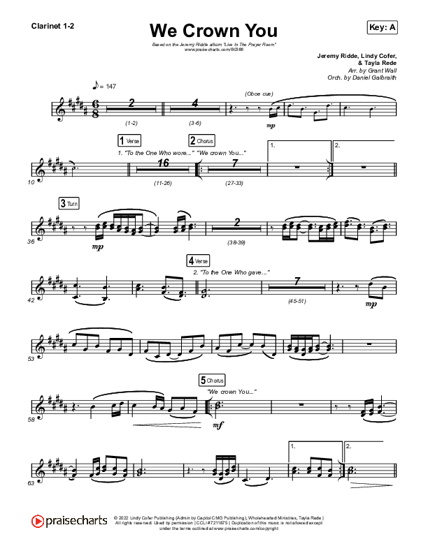 We Crown You Clarinet 1/2 (Jeremy Riddle)