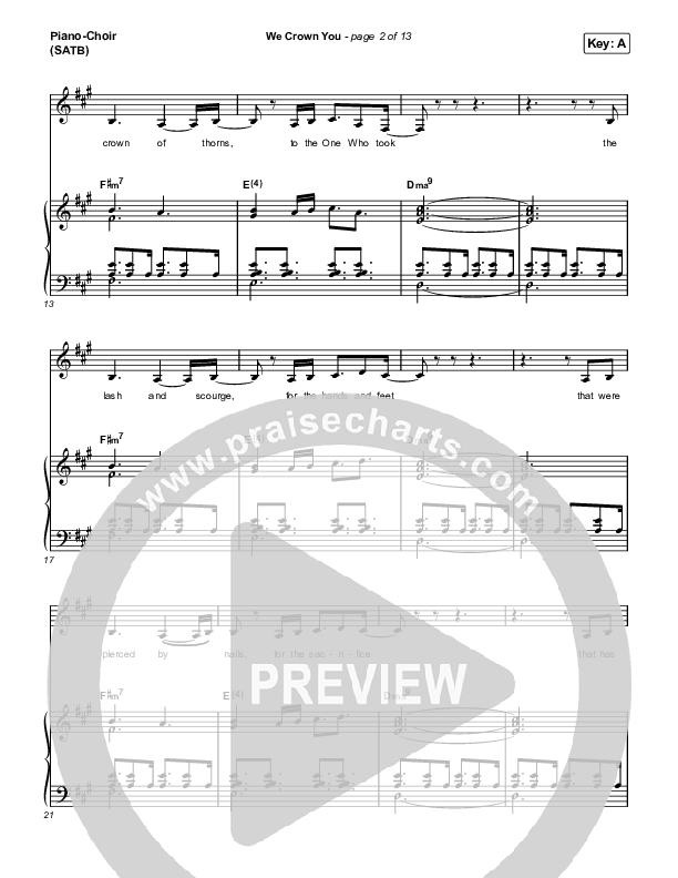 We Crown You Piano/Vocal (SATB) (Jeremy Riddle)