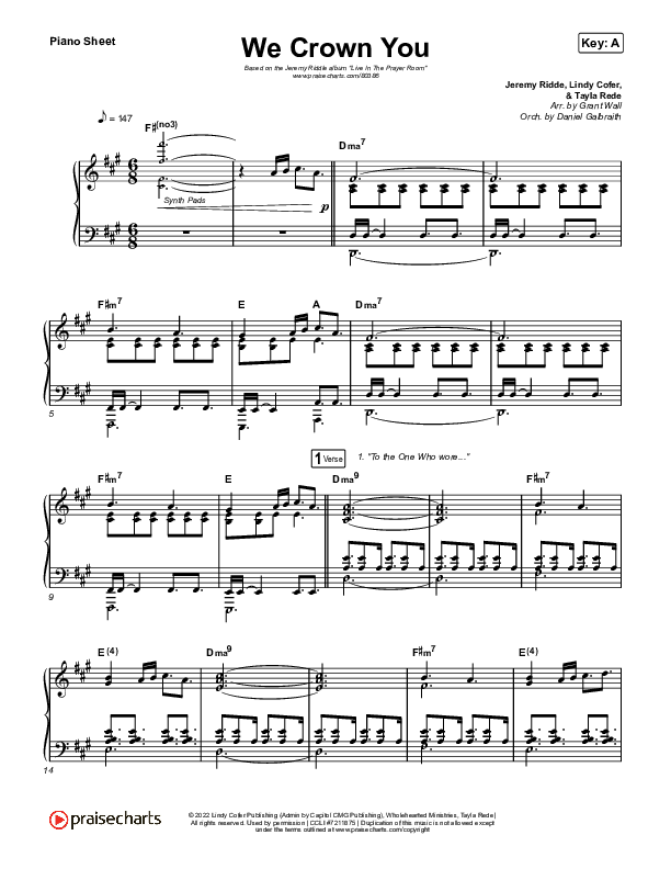 We Crown You Piano Sheet (Jeremy Riddle)