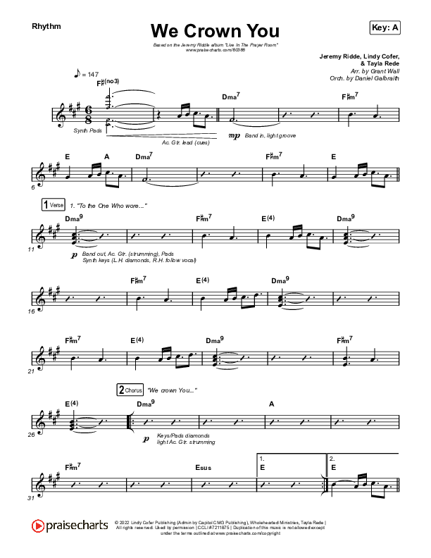 We Crown You Rhythm Chart (Jeremy Riddle)