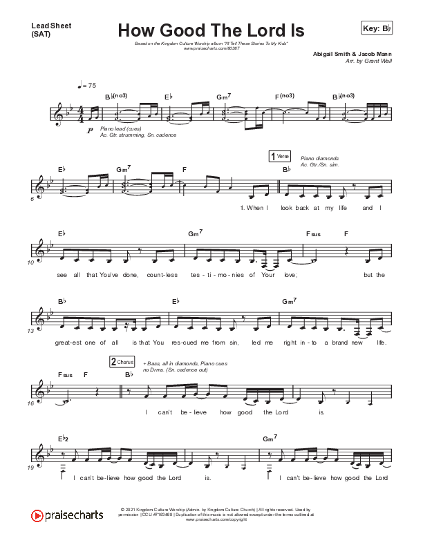 How Good The Lord Is Lead Sheet (SAT) (Kingdom Culture Worship)