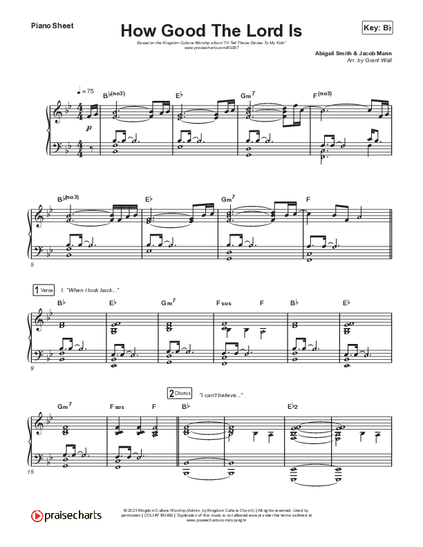 How Good The Lord Is Piano Sheet (Kingdom Culture Worship)