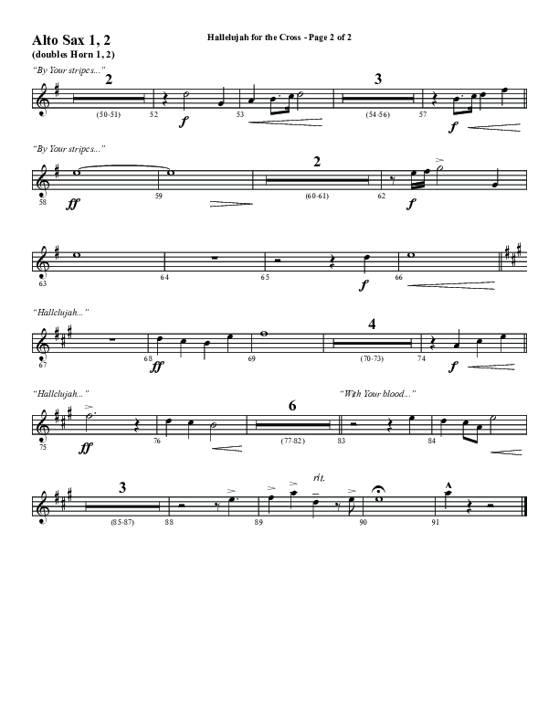 Hallelujah For The Cross (Choral Anthem SATB) Alto Sax 1/2 (Word Music Choral / Arr. Luke Gambill / Orch. Cliff Duren)