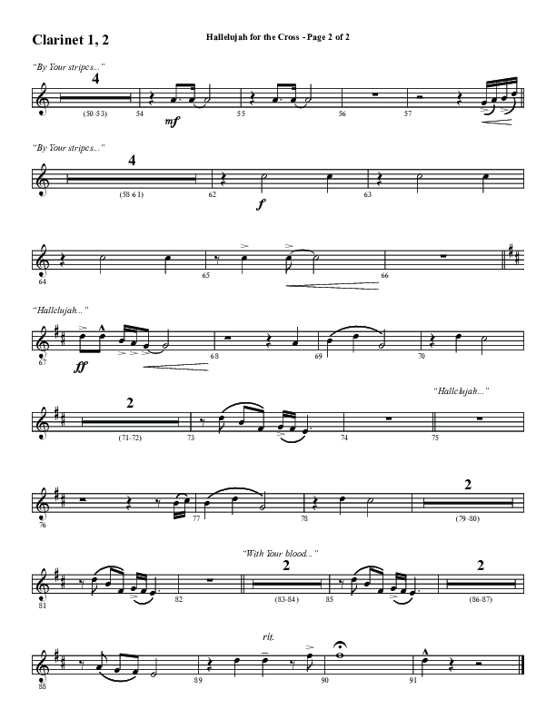 Hallelujah For The Cross (Choral Anthem SATB) Clarinet 1/2 (Word Music Choral / Arr. Luke Gambill / Orch. Cliff Duren)