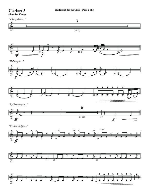Hallelujah For The Cross (Choral Anthem SATB) Clarinet 3 (Word Music Choral / Arr. Luke Gambill / Orch. Cliff Duren)