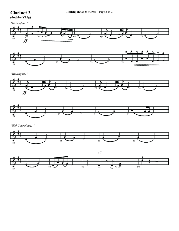 Hallelujah For The Cross (Choral Anthem SATB) Clarinet 3 (Word Music Choral / Arr. Luke Gambill / Orch. Cliff Duren)