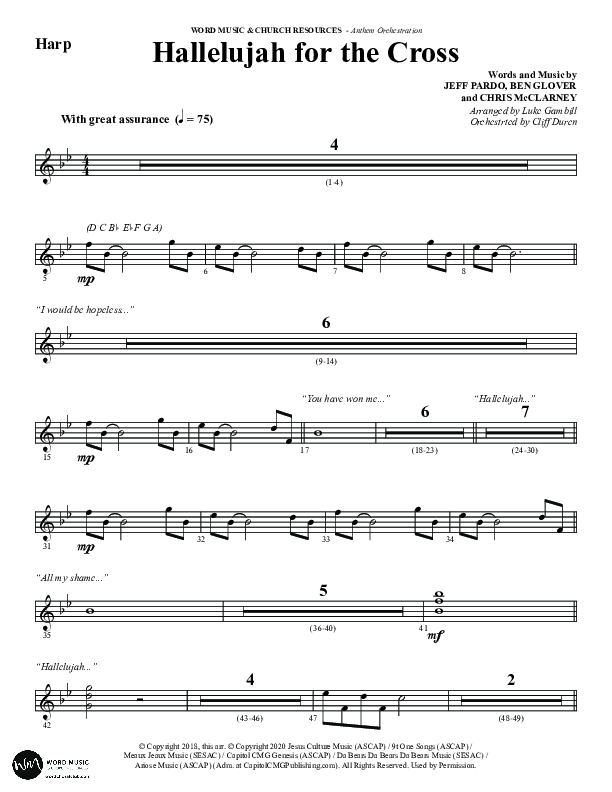 Hallelujah For The Cross (Choral Anthem SATB) Harp (Word Music Choral / Arr. Luke Gambill / Orch. Cliff Duren)