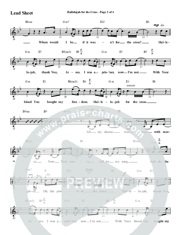 Hallelujah For The Cross (Choral Anthem SATB) Lead Sheet (Melody) (Word Music Choral / Arr. Luke Gambill / Orch. Cliff Duren)