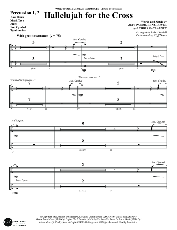 Hallelujah For The Cross (Choral Anthem SATB) Percussion (Word Music Choral / Arr. Luke Gambill / Orch. Cliff Duren)