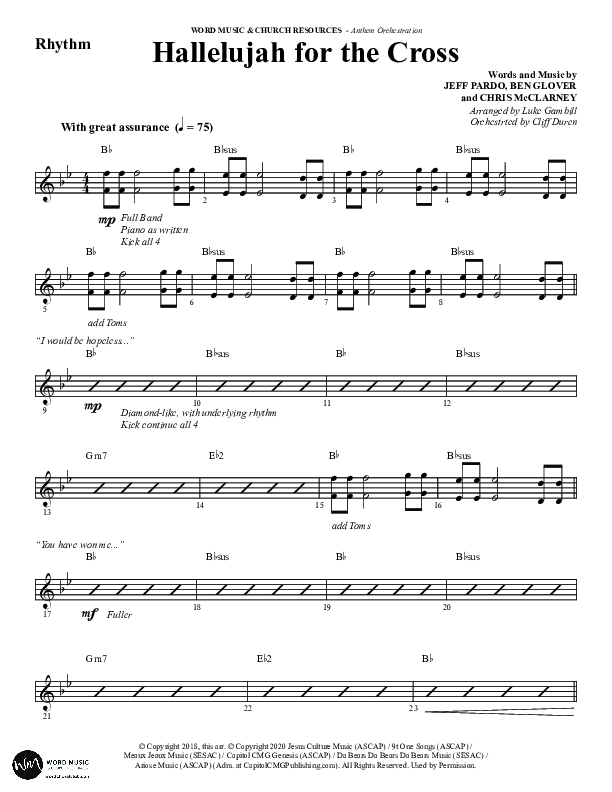 Hallelujah For The Cross (Choral Anthem SATB) Rhythm Chart (Word Music Choral / Arr. Luke Gambill / Orch. Cliff Duren)
